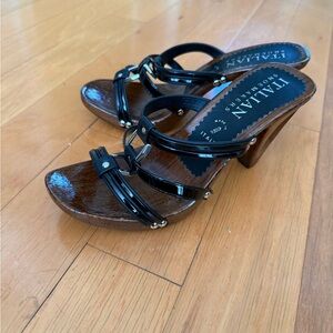 Italian Shoemakers Black Wooden Strappy Heels